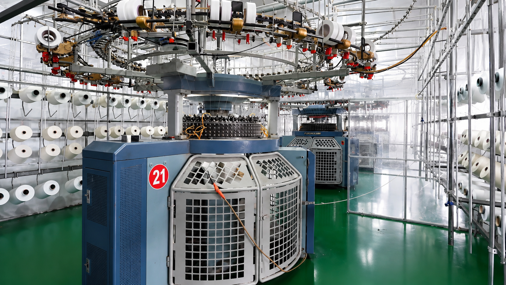 Circular knitting machine in production